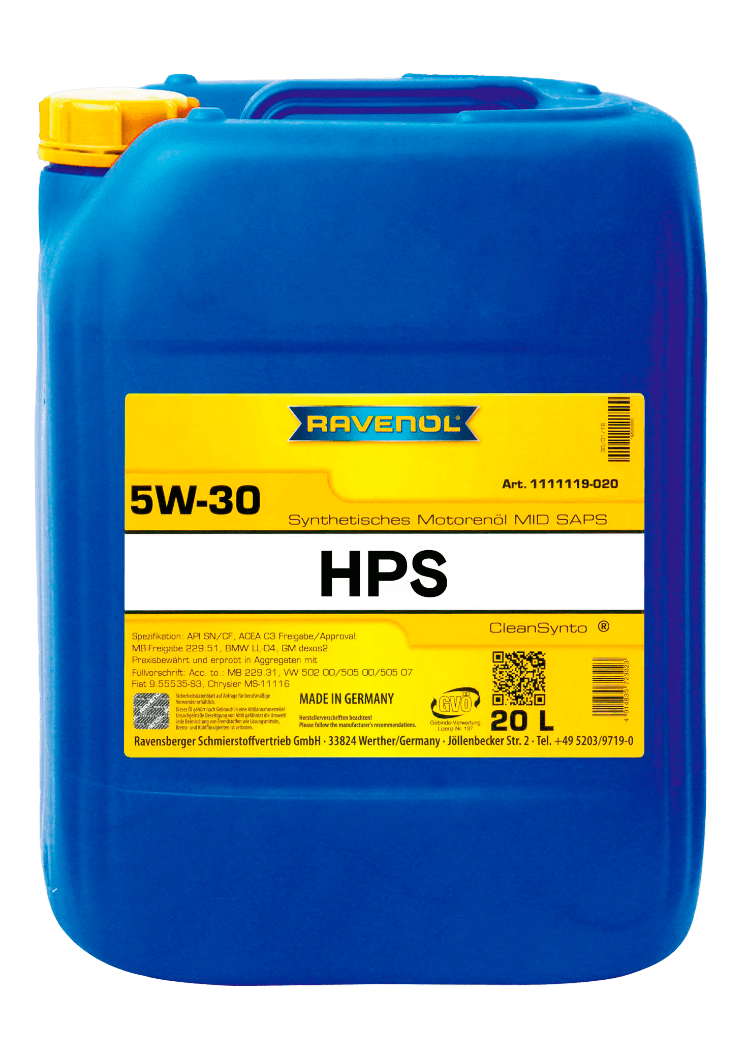 Моторное масло Ravenol HPS SAE 5W-30, 20л (RAVENOL: 1111117-B20-01-888)